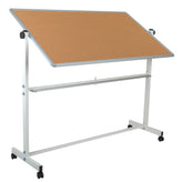 HERCULES Series 62.5"W x 62.25"H Reversible Mobile Cork Bulletin Board and White Board with Pen Tray