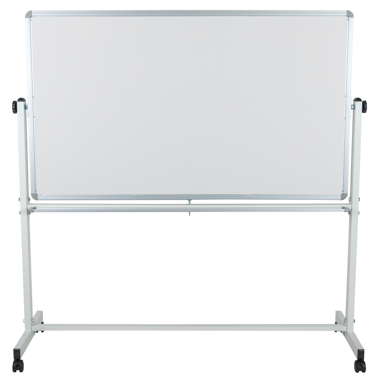 HERCULES Series 62.5"W x 62.25"H Reversible Mobile Cork Bulletin Board and White Board with Pen Tray