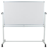 HERCULES Series 62.5"W x 62.25"H Reversible Mobile Cork Bulletin Board and White Board with Pen Tray