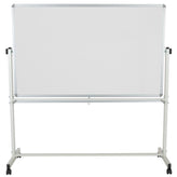 HERCULES Series 64.25"W x 64.75"H Reversible Mobile Cork Bulletin Board and White Board with Pen Tray