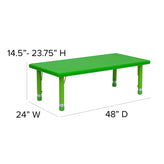 Wren 24''W x 48''L Rectangular Green Plastic Height Adjustable Activity Table