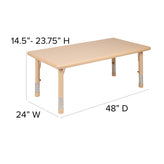 Wren 24"W x 48"L Rectangular Natural Plastic Height Adjustable Activity Table