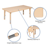Wren 24"W x 48"L Rectangular Natural Plastic Height Adjustable Activity Table