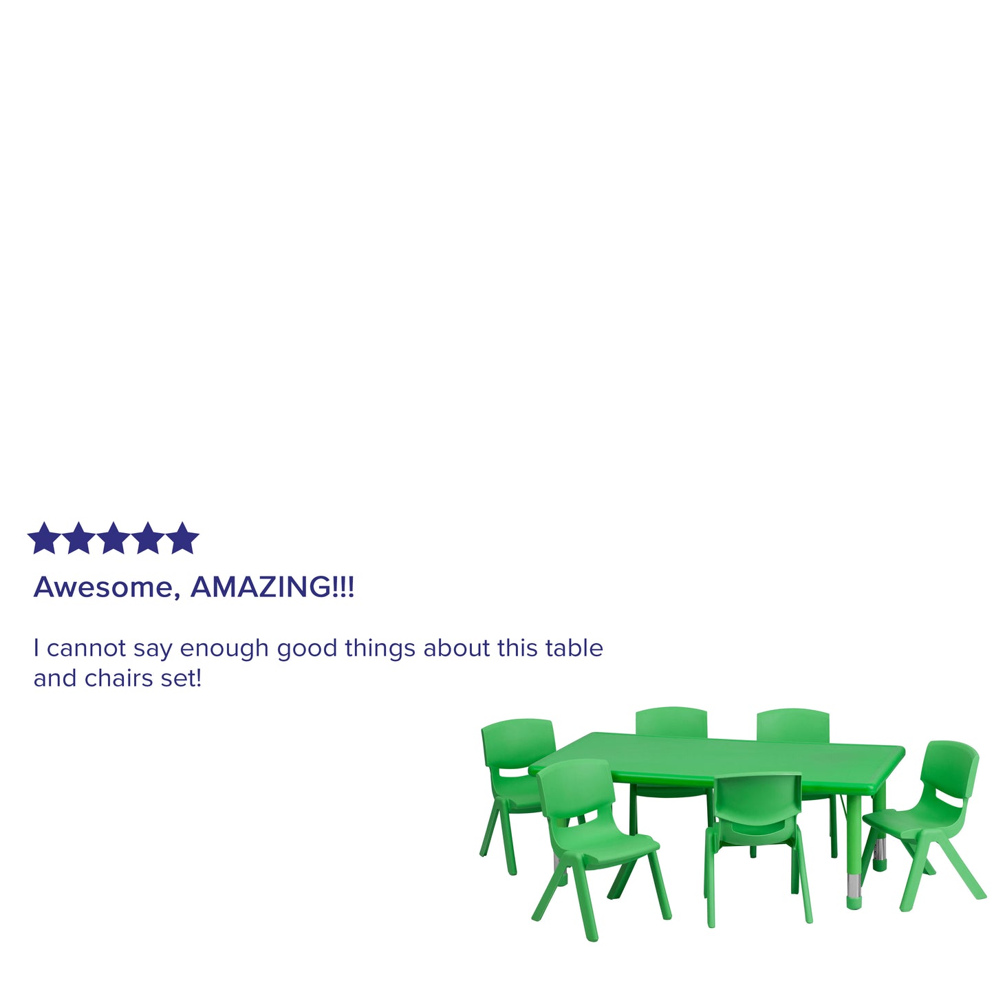 Emmy 24''W x 48''L Rectangular Green Plastic Height Adjustable Activity Table Set with 6 Chairs