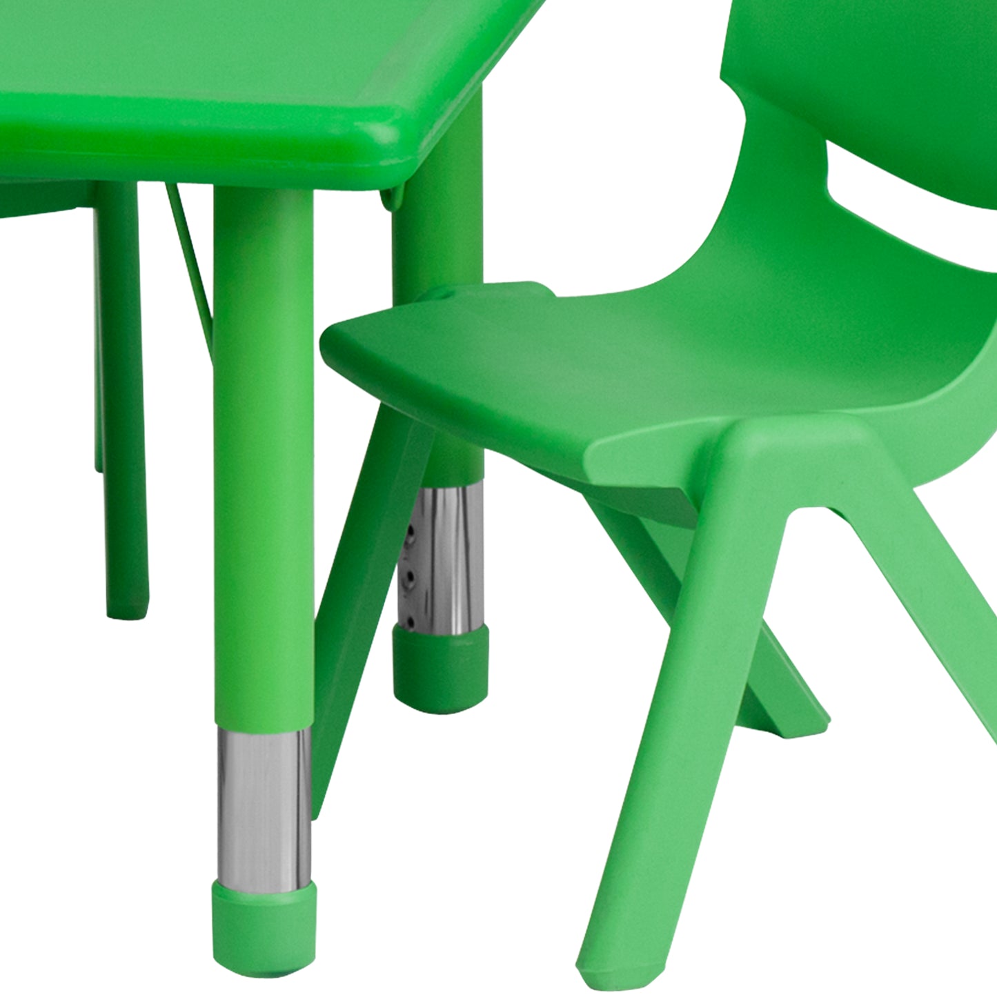 Emmy 24''W x 48''L Rectangular Green Plastic Height Adjustable Activity Table Set with 6 Chairs