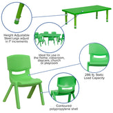 Emmy 24''W x 48''L Rectangular Green Plastic Height Adjustable Activity Table Set with 6 Chairs