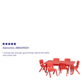 Emmy 24''W x 48''L Rectangular Red Plastic Height Adjustable Activity Table Set with 6 Chairs