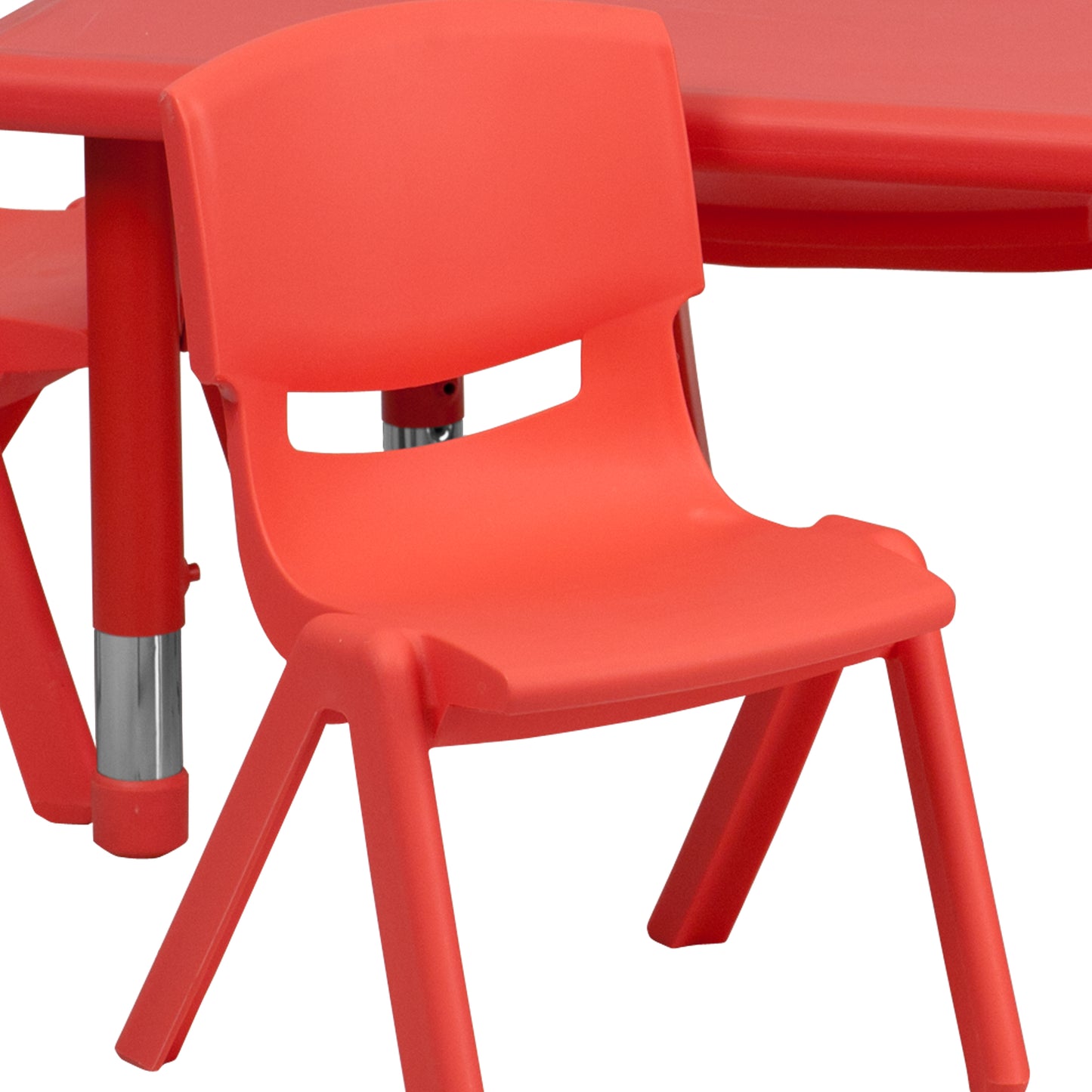 Emmy 24''W x 48''L Rectangular Red Plastic Height Adjustable Activity Table Set with 6 Chairs