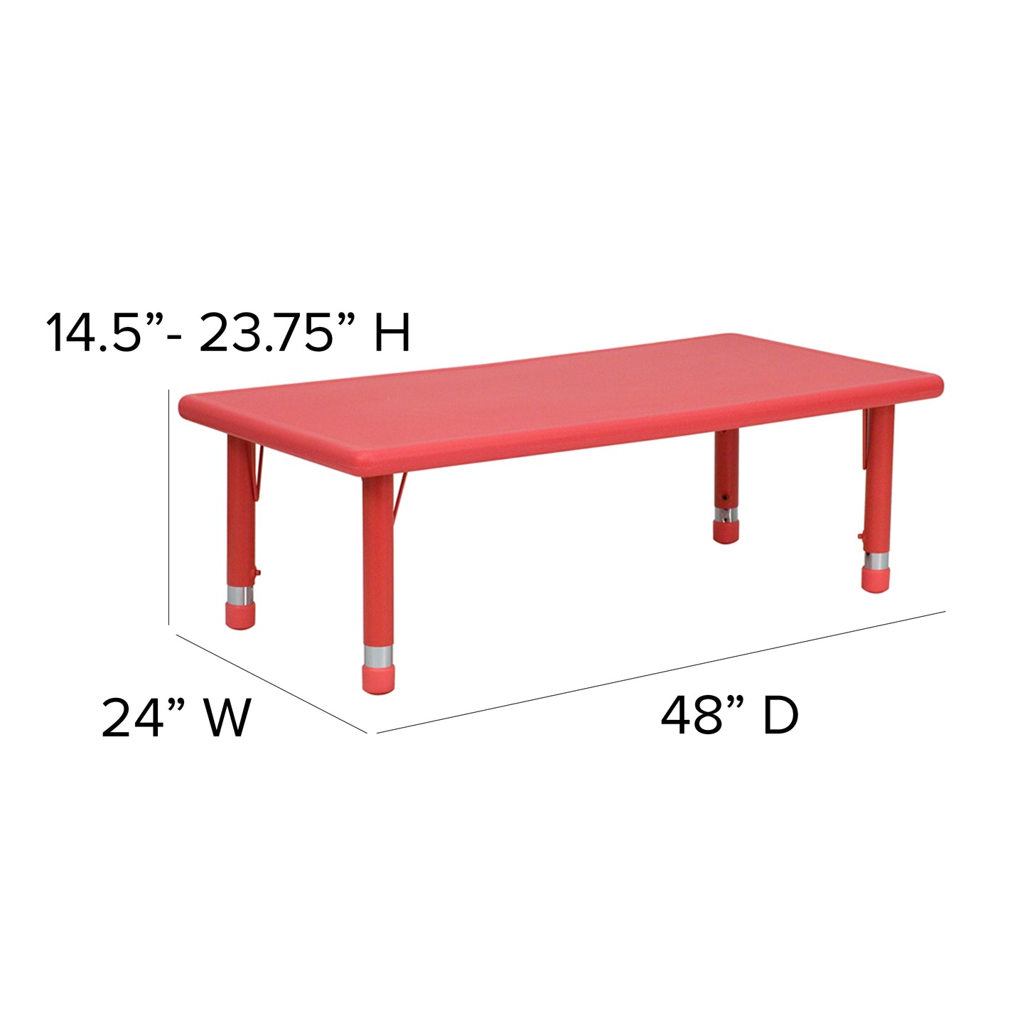 Emmy 24''W x 48''L Rectangular Red Plastic Height Adjustable Activity Table Set with 4 Chairs