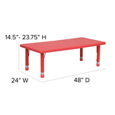 Emmy 24''W x 48''L Rectangular Red Plastic Height Adjustable Activity Table Set with 4 Chairs