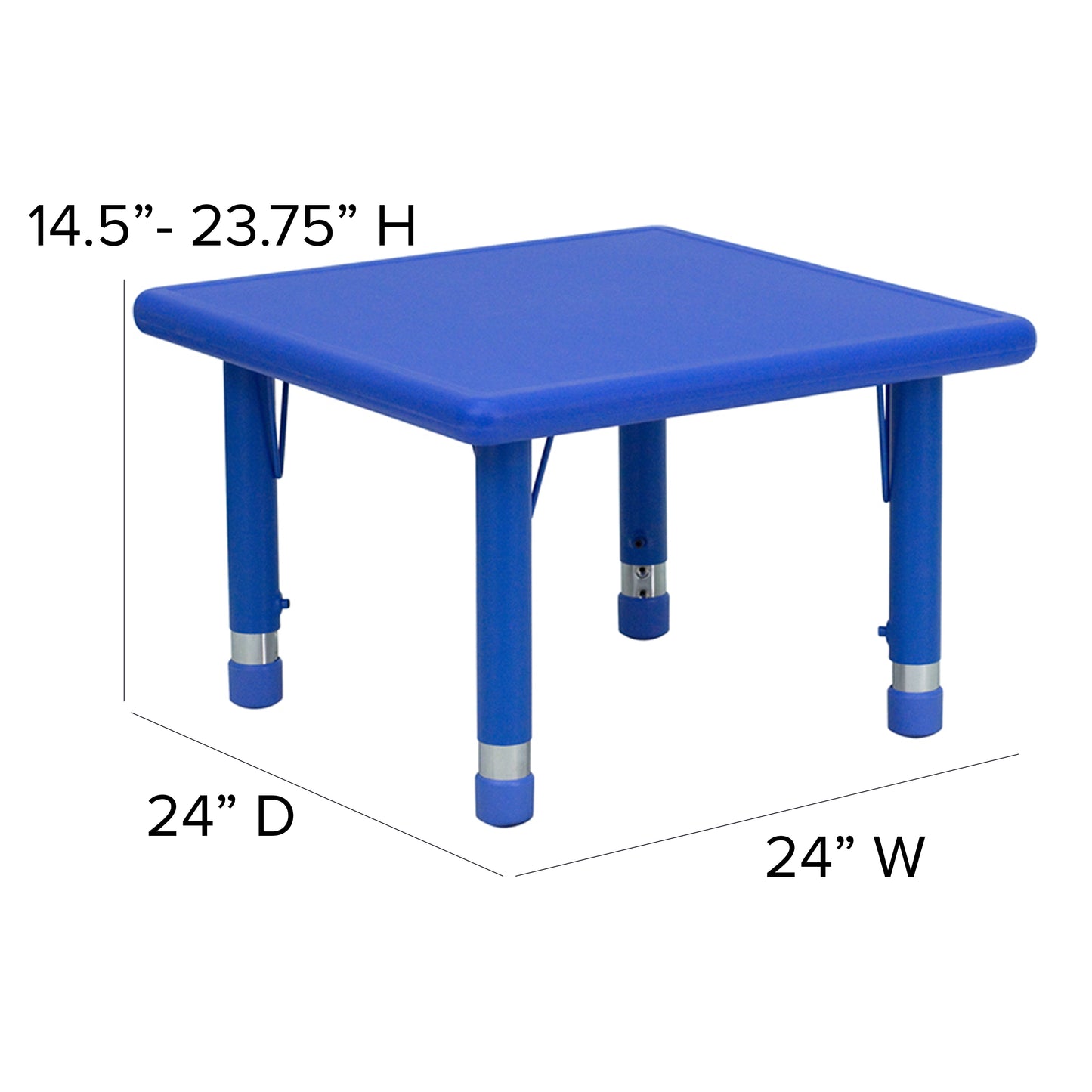 Wren 24'' Square Blue Plastic Height Adjustable Activity Table