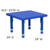 Emmy 24'' Square Blue Plastic Height Adjustable Activity Table Set with 4 Chairs
