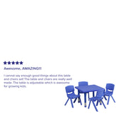 Emmy 24'' Square Blue Plastic Height Adjustable Activity Table Set with 4 Chairs