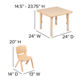 Emmy 24" Square Natural Plastic Height Adjustable Activity Table Set with 2 Chairs