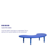 Wren 35''W x 65''L Half-Moon Blue Plastic Height Adjustable Activity Table