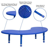 Wren 35''W x 65''L Half-Moon Blue Plastic Height Adjustable Activity Table