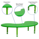 Wren 35''W x 65''L Half-Moon Green Plastic Height Adjustable Activity Table