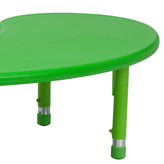 Wren 35''W x 65''L Half-Moon Green Plastic Height Adjustable Activity Table