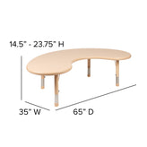 Wren 35"W x 65"L Half-Moon Natural Plastic Height Adjustable Activity Table