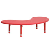 Wren 35''W x 65''L Half-Moon Red Plastic Height Adjustable Activity Table
