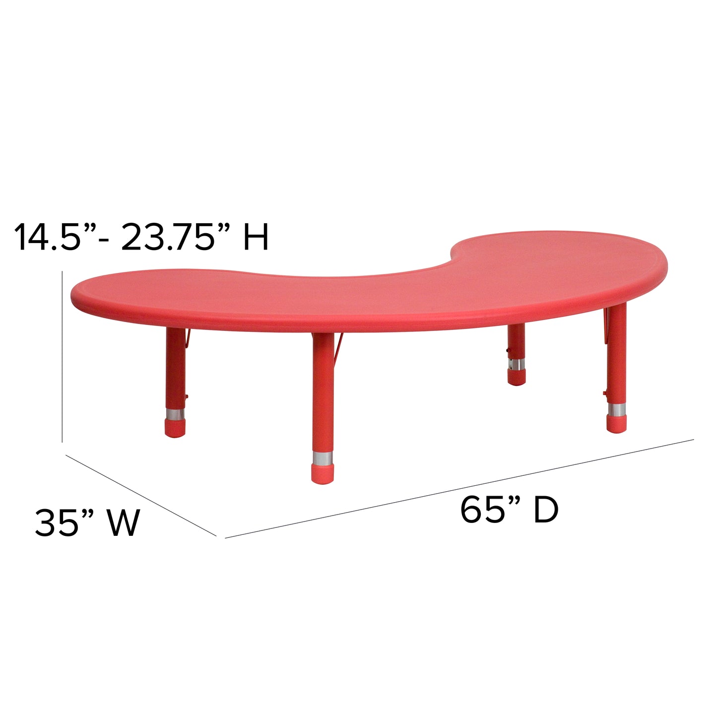 Wren 35''W x 65''L Half-Moon Red Plastic Height Adjustable Activity Table