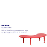Wren 35''W x 65''L Half-Moon Red Plastic Height Adjustable Activity Table