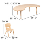 Emmy 35"W x 65"L Half-Moon Natural Plastic Height Adjustable Activity Table Set with 4 Chairs