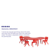 Emmy 35''W x 65''L Half-Moon Red Plastic Height Adjustable Activity Table Set with 4 Chairs