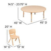 Emmy 45" Round Natural Plastic Height Adjustable Activity Table Set with 4 Chairs