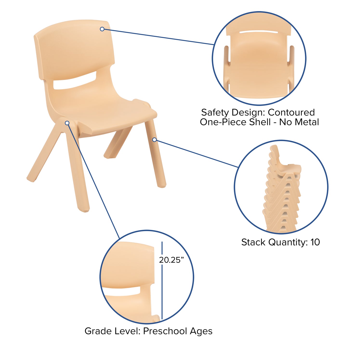 Emmy 45" Round Natural Plastic Height Adjustable Activity Table Set with 4 Chairs