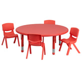 Emmy 45'' Round Red Plastic Height Adjustable Activity Table Set with 4 Chairs