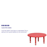 Wren 33'' Round Red Plastic Height Adjustable Activity Table
