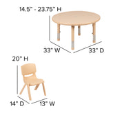 Emmy 33" Round Natural Plastic Height Adjustable Activity Table Set with 4 Chairs