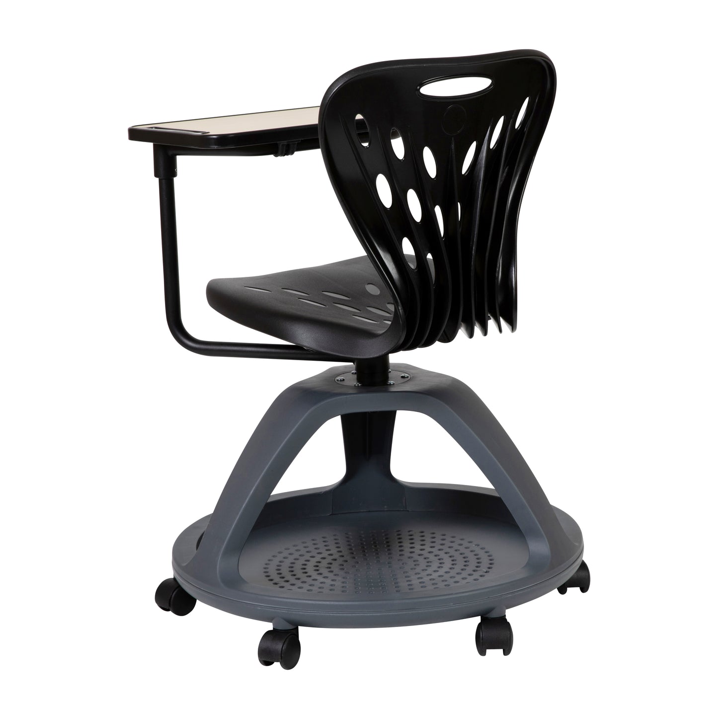 Laikyn Black Mobile Desk Chair with 360 Degree Tablet Rotation and Under Seat Storage Cubby