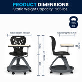 Laikyn Black Mobile Desk Chair with 360 Degree Tablet Rotation and Under Seat Storage Cubby