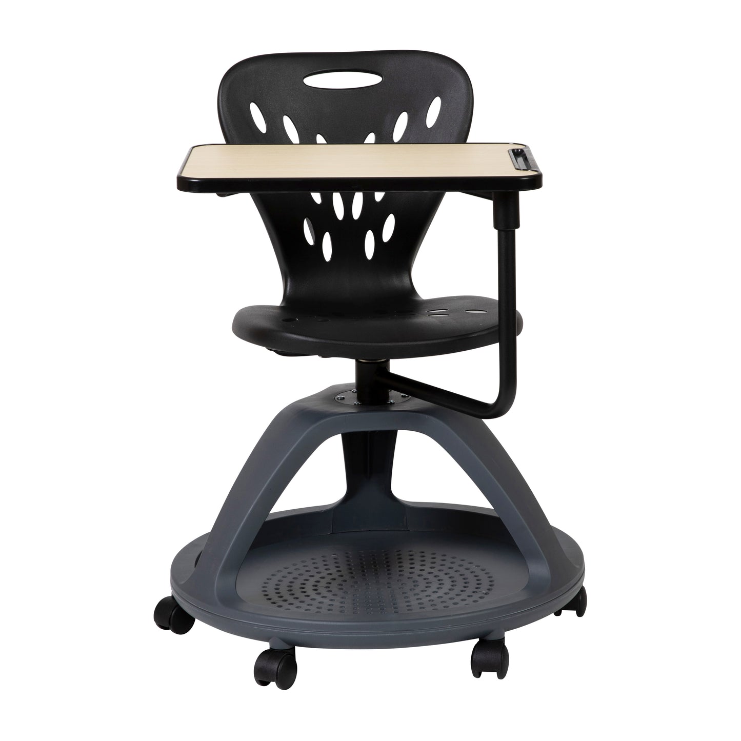 Laikyn Black Mobile Desk Chair with 360 Degree Tablet Rotation and Under Seat Storage Cubby