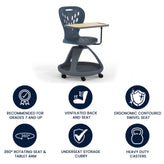 Laikyn Dark Gray Mobile Desk Chair with 360 Degree Tablet Rotation and Under Seat Storage Cubby