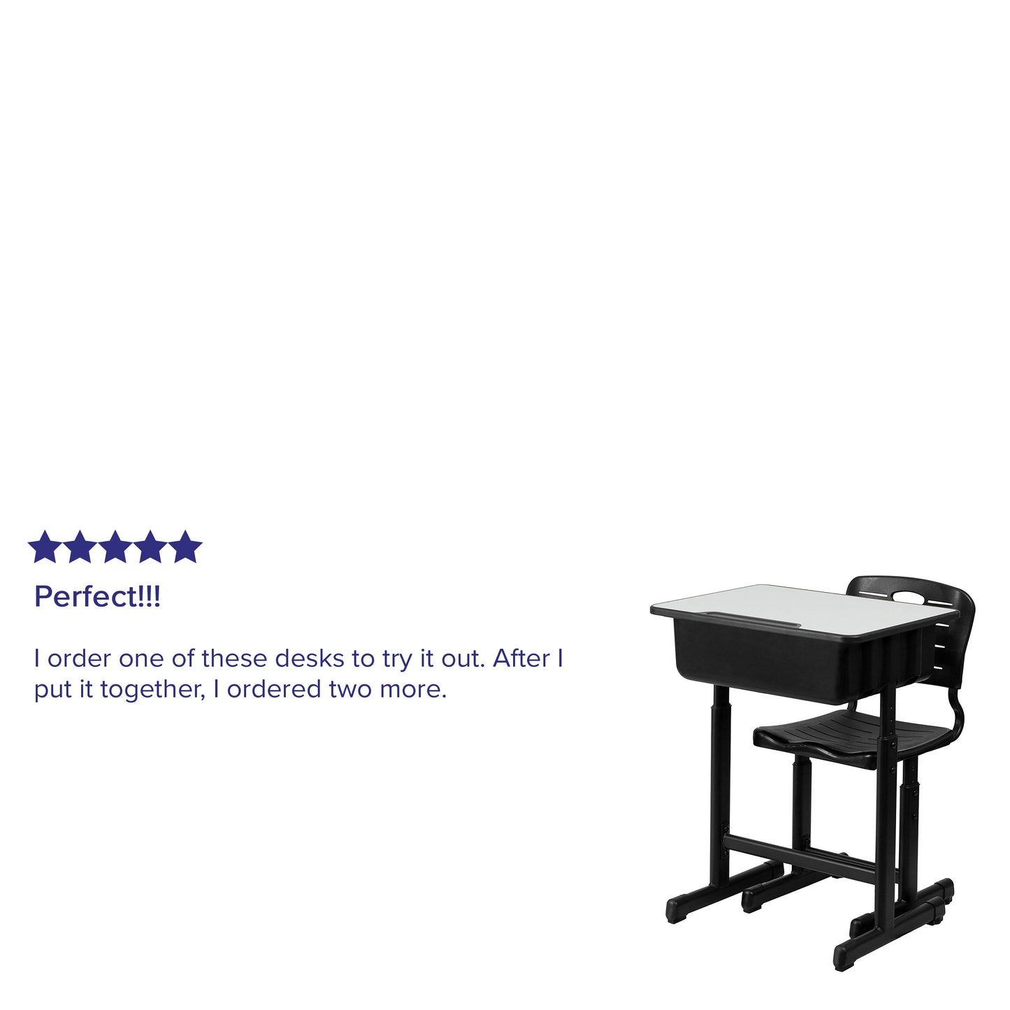 Nila Adjustable Height Student Desk and Chair with Black Pedestal Frame