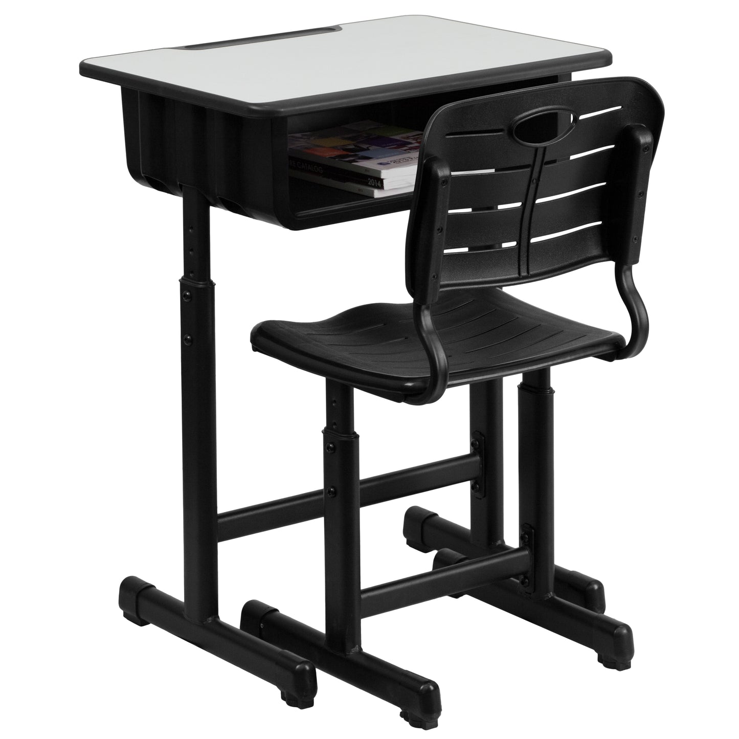 Nila Adjustable Height Student Desk and Chair with Black Pedestal Frame