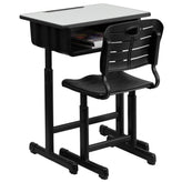 Nila Adjustable Height Student Desk and Chair with Black Pedestal Frame