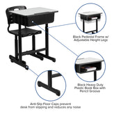 Nila Adjustable Height Student Desk and Chair with Black Pedestal Frame