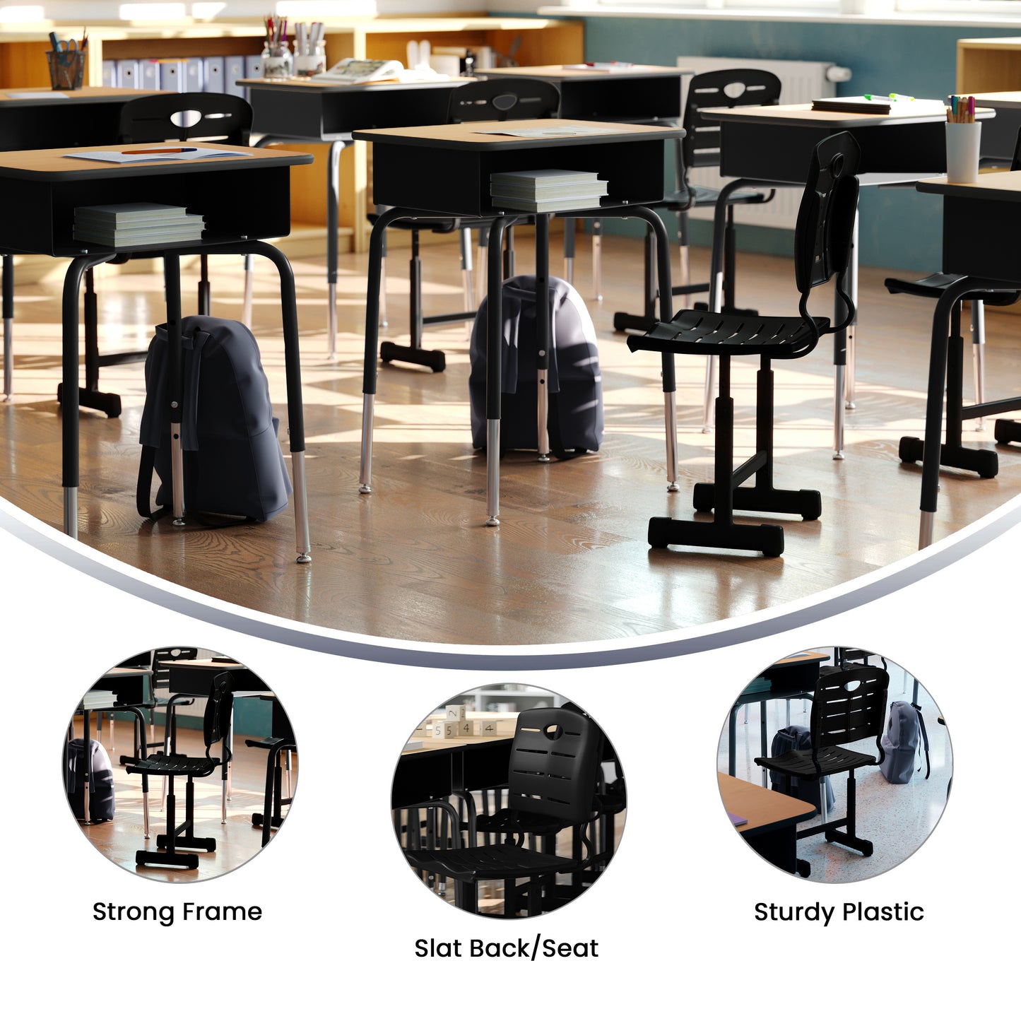 Nila Adjustable Height Black Student Chair with Black Pedestal Frame for School, Classroom, Remote Learning