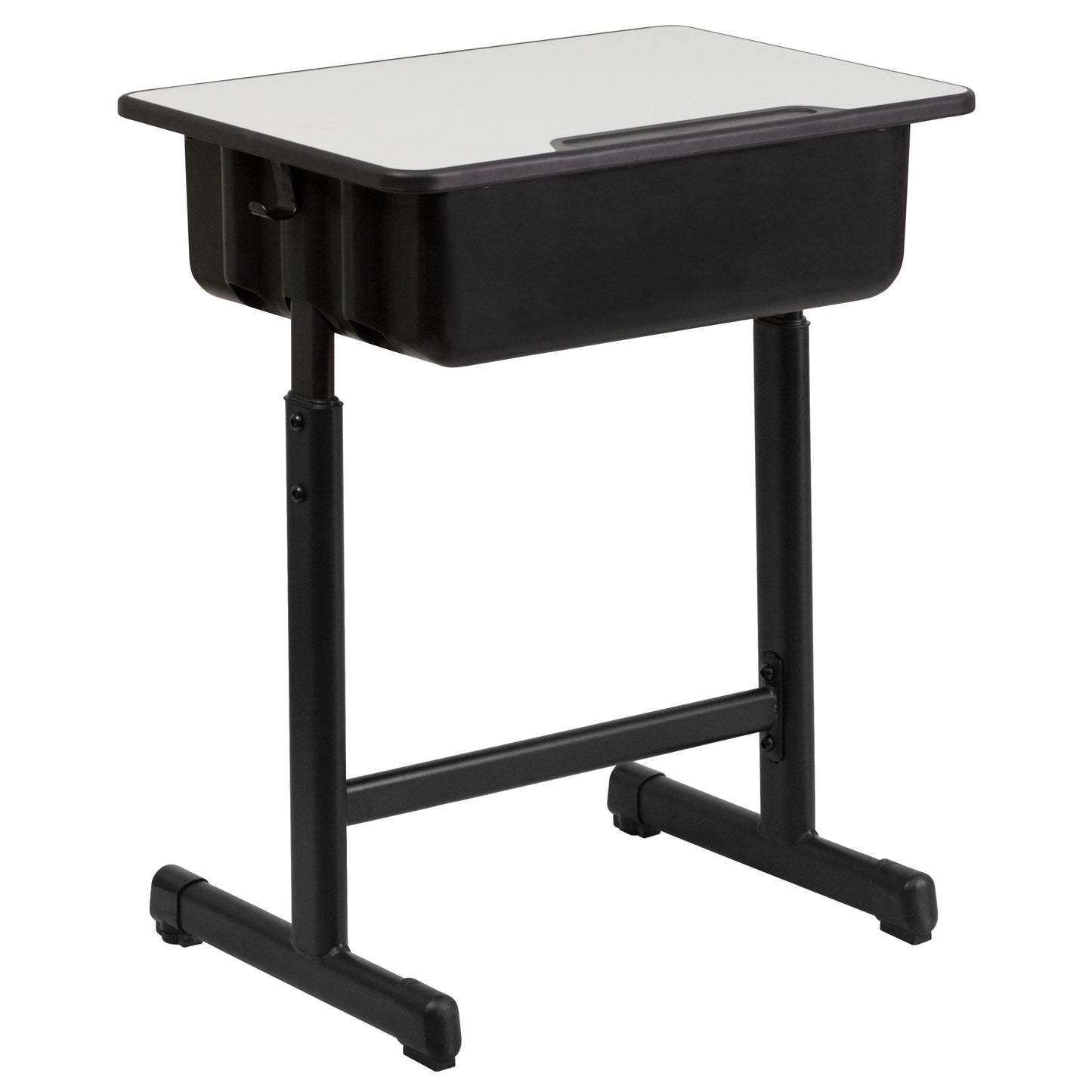 Billie Student Desk with Grey Top and Adjustable Height Black Pedestal Frame