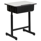 Billie Student Desk with Grey Top and Adjustable Height Black Pedestal Frame