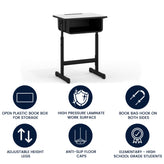 Billie Student Desk with Grey Top and Adjustable Height Black Pedestal Frame