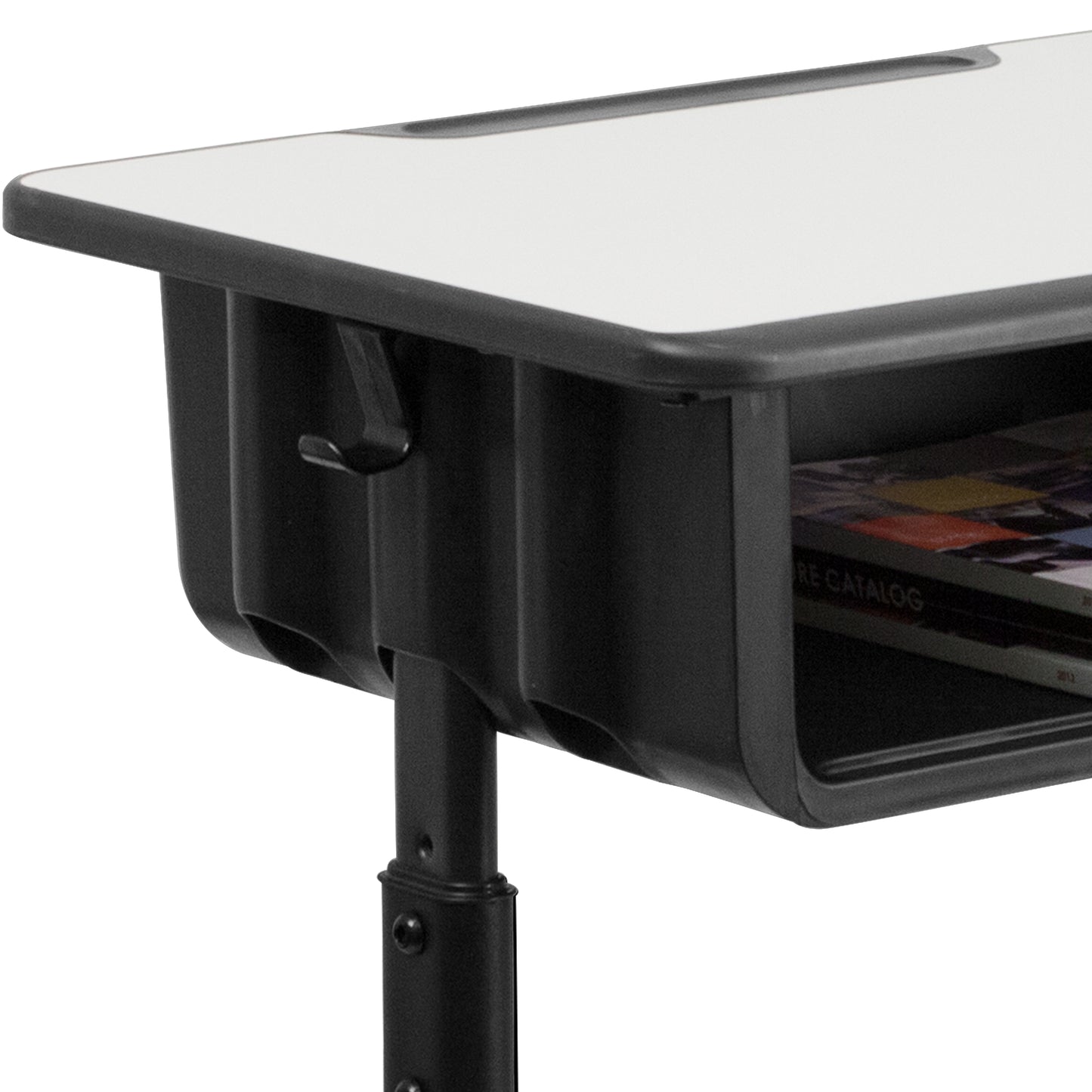 Billie Student Desk with Grey Top and Adjustable Height Black Pedestal Frame