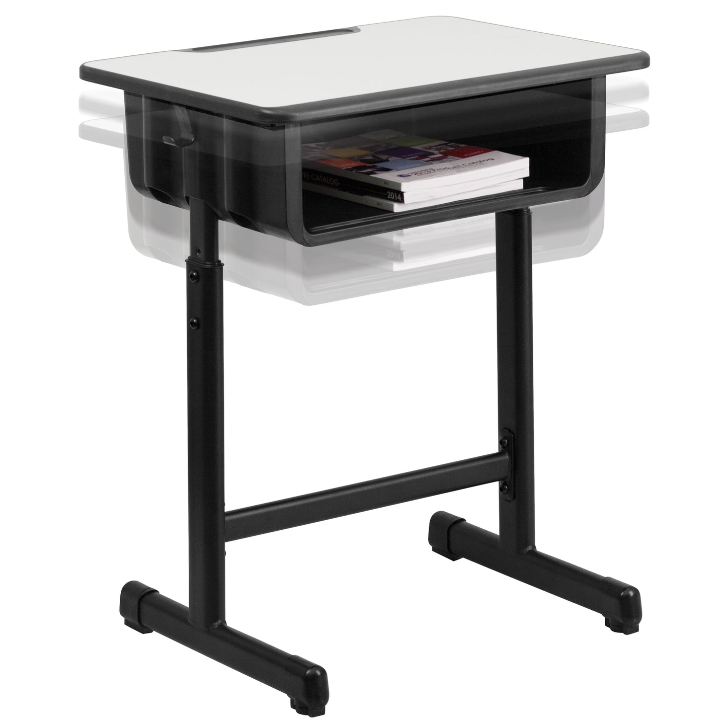 Billie Student Desk with Grey Top and Adjustable Height Black Pedestal Frame