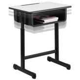 Billie Student Desk with Grey Top and Adjustable Height Black Pedestal Frame