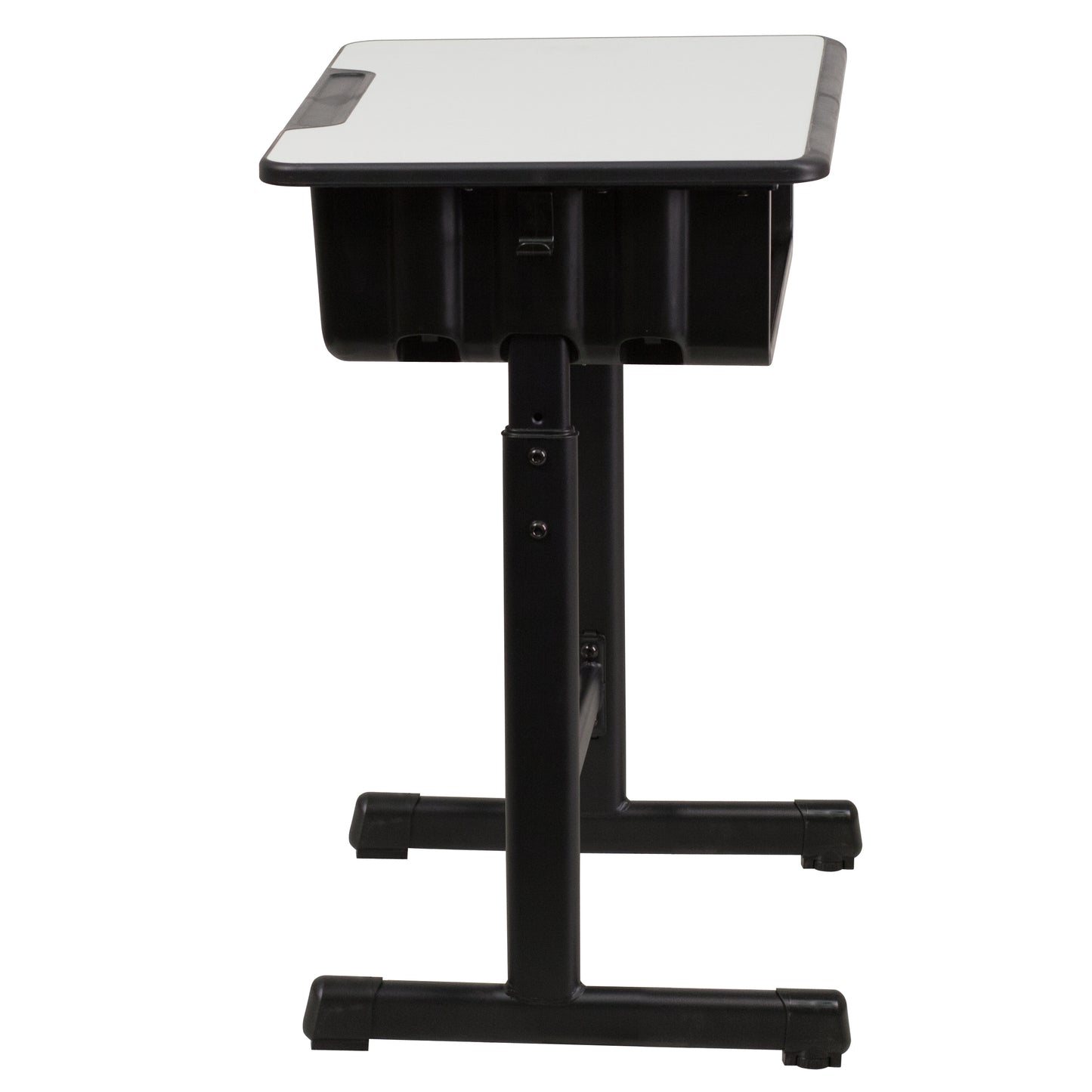 Billie Student Desk with Grey Top and Adjustable Height Black Pedestal Frame