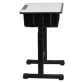 Billie Student Desk with Grey Top and Adjustable Height Black Pedestal Frame